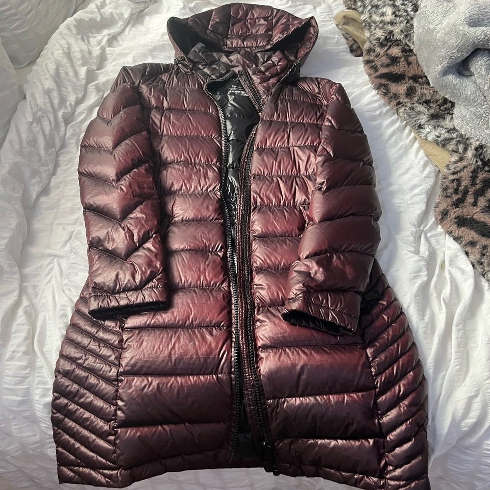Burgundy body length calvin klein puffer coat #wintercoat